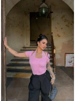 Pembe Yaka Dantelli Halter Bluz