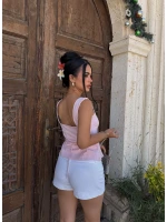 Pudra Aksesuarlı Dokuma Bluz