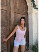 Pudra Aksesuarlı Dokuma Bluz