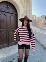 Pudra Miley Çizgili Oversize Kazak