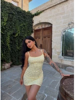 Sarı Baget Taşlı Mini Elbise