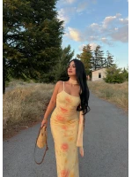 Sarı Boyun Fularlı Tül Elbise