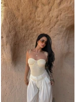 Sarı İp Askılı Tül Bodysuit