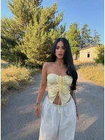 Sarı Ön Büzgülü Kelebek Crop