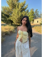 Sarı Ön Büzgülü Kelebek Crop