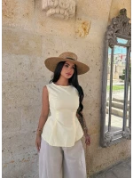 Sarı Sırt Bağcıklı Poplin Bluz