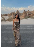 Sırt Dekolte Leopar Maxi Elbise