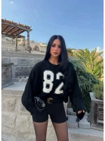 Siyah 82 Kolları Volanlı Triko