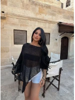 Siyah Asimetrik Pelerin Panço