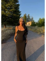 Siyah Askılı Scuba Maxi Elbise