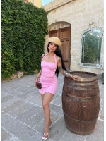 Pembe Aura Boyundan Geçmeli Elbise