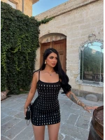 Siyah Baget Taşlı Mini Elbise