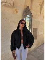 Siyah Balon Kol Süet Bomber Ceket