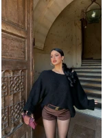 Siyah Batwing Oversize Triko Kazak