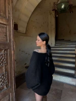 Siyah Batwing Oversize Triko Kazak