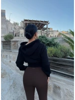Siyah Bel Korseli Kapşonlu Hırka