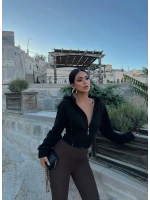 Siyah Bel Korseli Kapşonlu Hırka