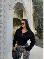Siyah Bel Korseli Kapşonlu Hırka