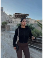 Siyah Bel Korseli Kapşonlu Hırka