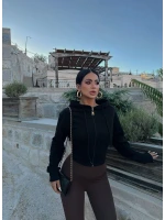 Siyah Bel Korseli Kapşonlu Hırka