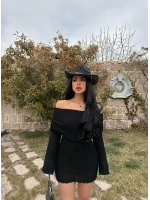 Siyah Buklet Triko Madonna Elbise