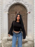 Siyah Carmen Drapeli Bluz