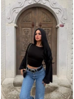 Siyah Carmen Drapeli Bluz