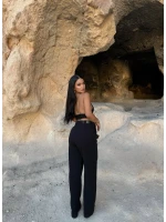 Siyah Çift Pile Kemerli Pantolon
