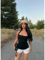 Siyah Çift Yırtmaçlı Modal Bluz