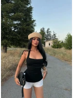 Siyah Çift Yırtmaçlı Modal Bluz