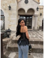 Siyah Dantelli Rec Crop