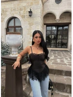 Siyah Dantelli Rec Crop