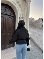 Siyah Dik Yaka Kuşaklı Trençkot