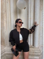 Siyah Dokuma Kısa Bomber Ceket