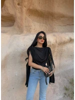 Siyah Drapeli Pelerin Bodysuit