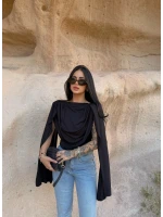 Siyah Drapeli Pelerin Bodysuit