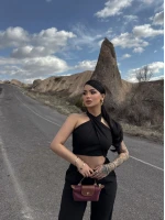 Siyah Elina Yaka Çapraz Keten Takım