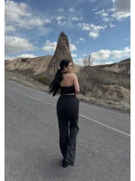 Siyah Elina Yaka Çapraz Keten Takım
