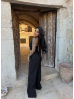 Siyah Elina Yaka Çapraz Keten Takım