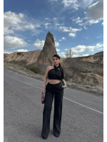 Siyah Elina Yaka Çapraz Keten Takım