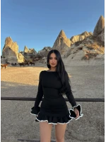 Eteği Fırfırlı Ribanalı Elbise