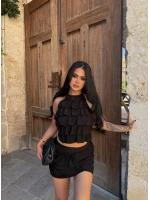Siyah Flare Fırfırlı İkili Takım