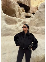 Siyah Fox Bomber Mont
