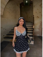 Siyah Garnili Puantiyeli Elbise