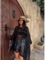Siyah Geniş Yaka Triko Panço