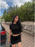 Siyah Güpürlü Etek Crop Takım