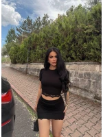 Siyah Güpürlü Etek Crop Takım