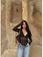 Siyah İçi Astarlı Güpürlü Bodysuit