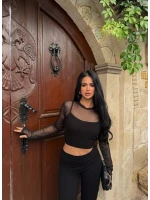 Siyah İçi Astarlı Tül Crop