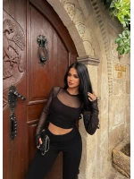Siyah İçi Astarlı Tül Crop